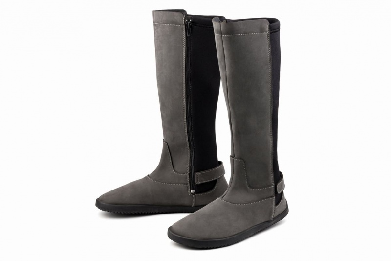 Bottes Hautes Ahinsa Nubuck Barefoot Grise Femme | BAJ-91358060