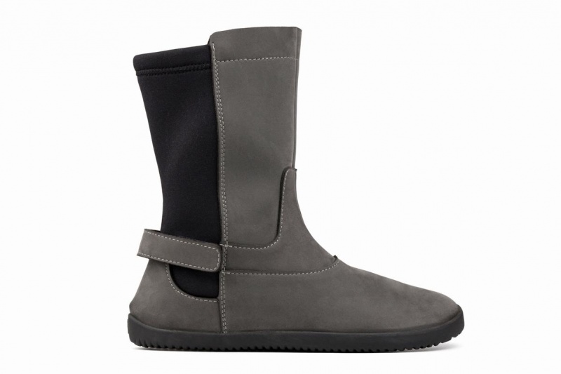 Bottes Mi-mollet Ahinsa Nubuck Barefoot Grise Femme | EHR-21601580