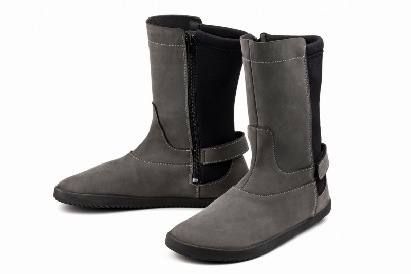 Bottes Mi-mollet Ahinsa Nubuck Barefoot Grise Femme | EHR-21601580